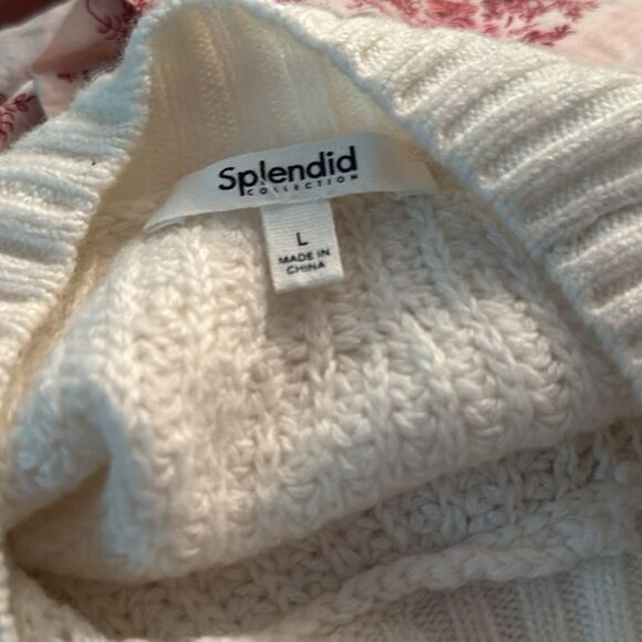 NEW $188 Splendid Women's White Chunky Knit Pullover Crewneck Sweater Size L - Picture 3 of 6